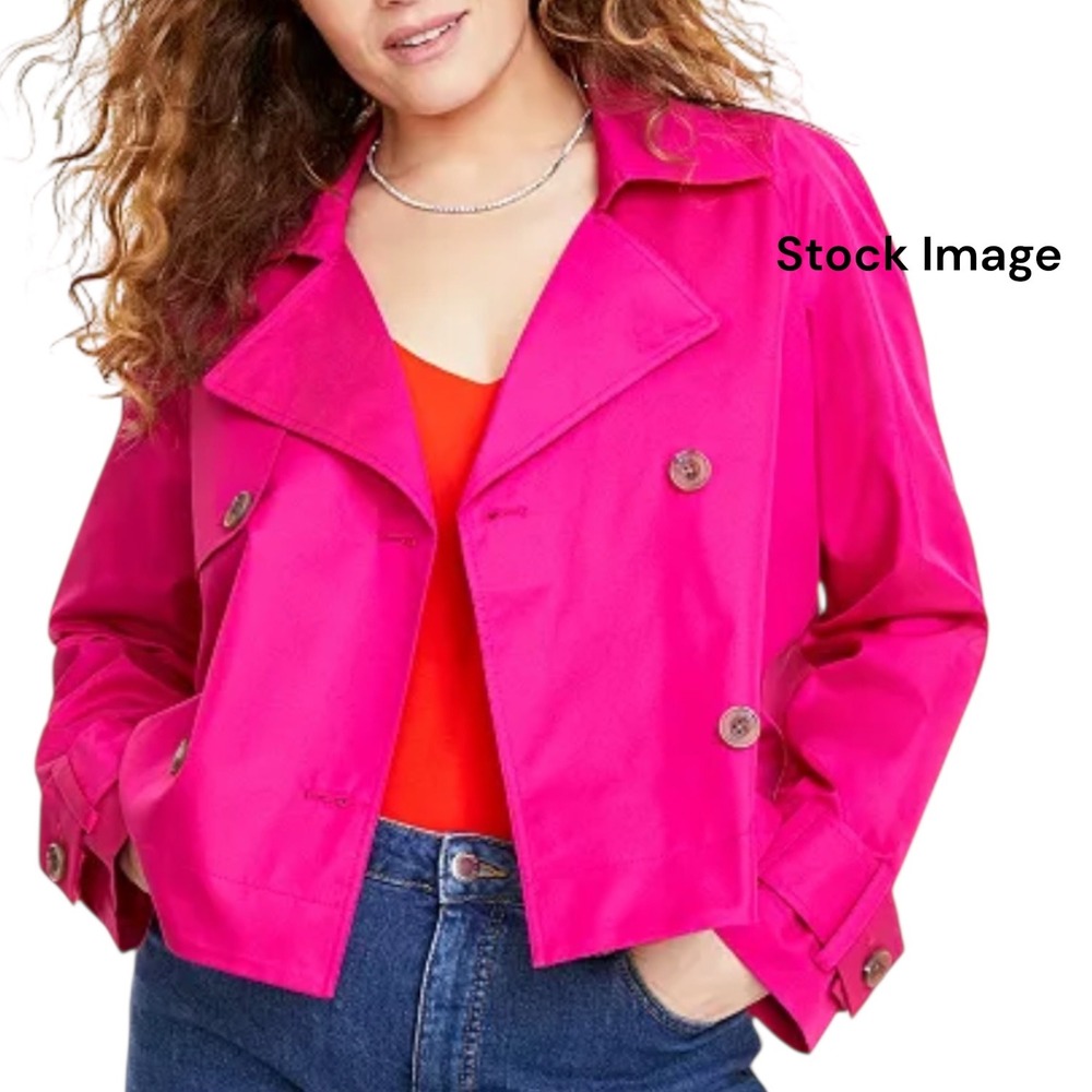 ON 34th Women's L Pink Double Breasted Short Trench Coat Cute NWOT - Picture 2 of 10